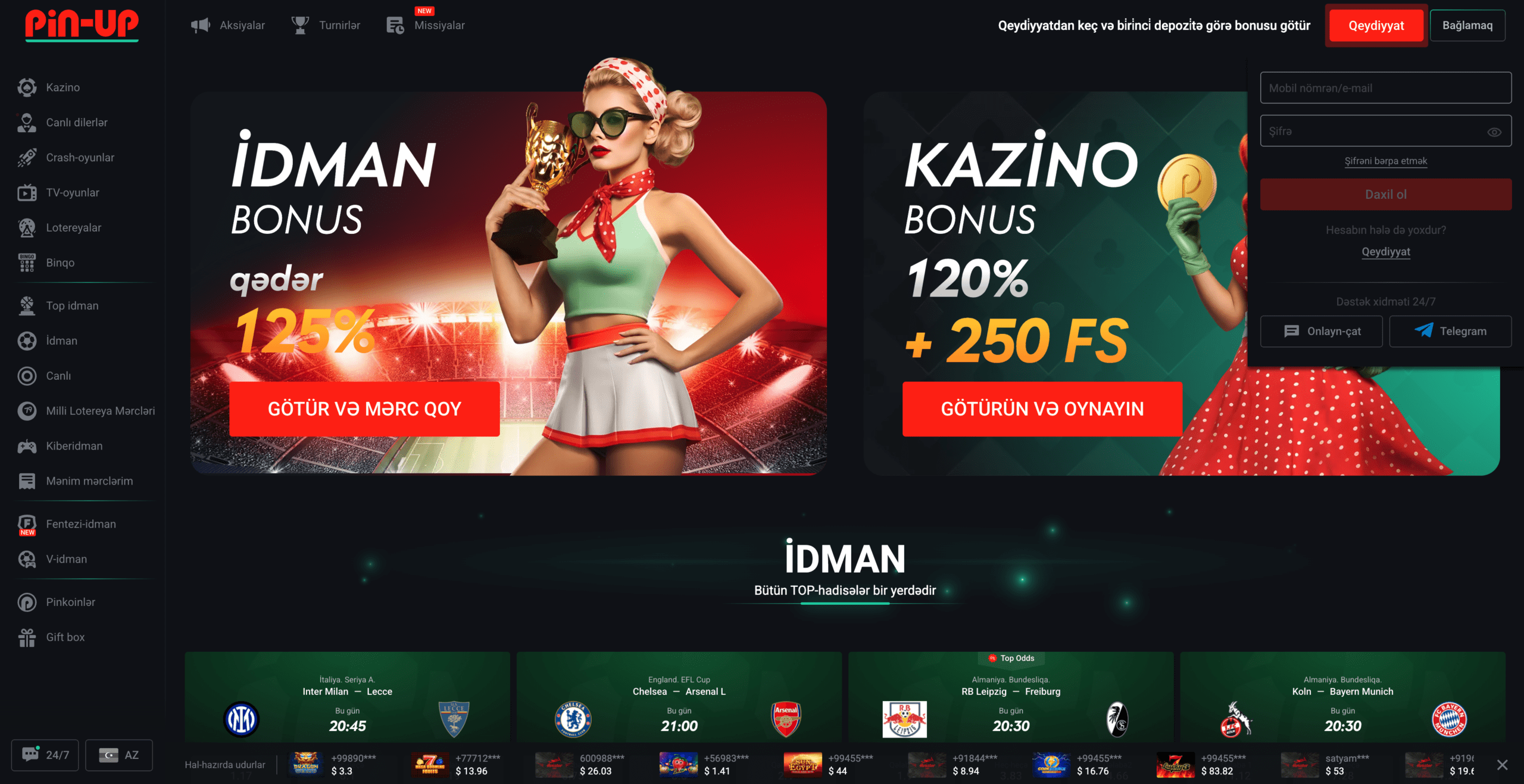 Pin Up qarşılama bonusunun aktivləşdirilməsi