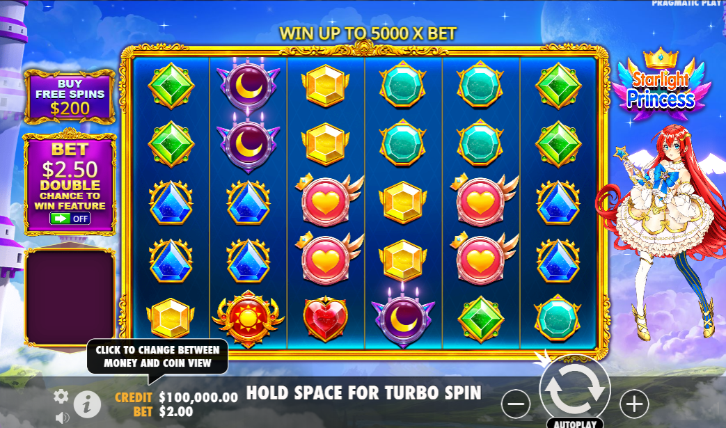 Starlight Princess slot gameplay with active multipliers on the Pin-Up screen