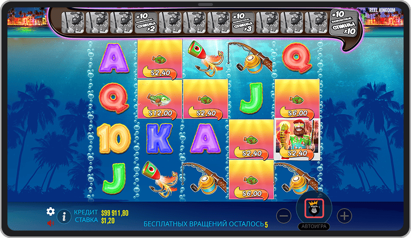 Pin-Up-тағы Bigger Bass Bonanza-дағы тегін айналымдардың бонустық раунды