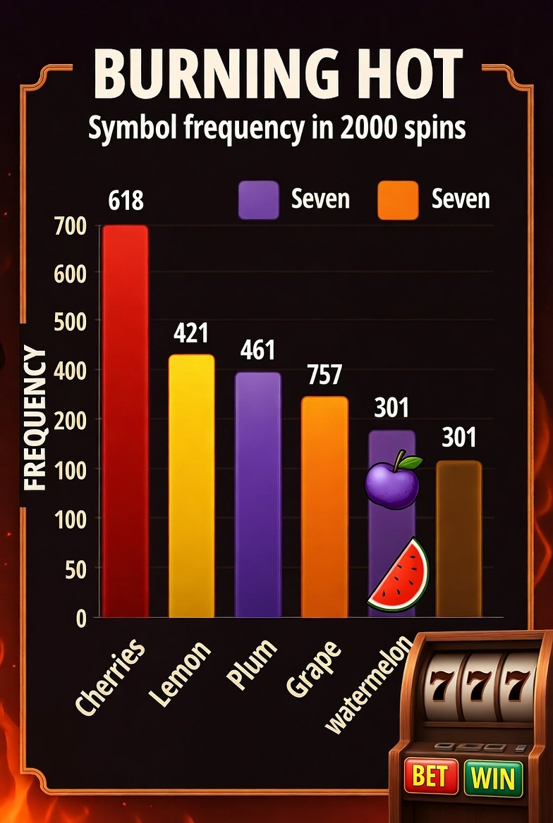 Graph of the frequency of symbol drops in the Burning Hot slot over 2000 spins