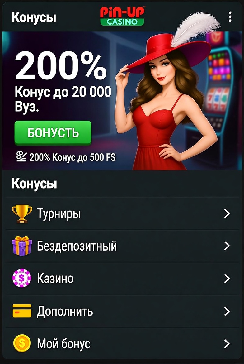 Slotlarda oynamaq üçün Pin-Up bonus proqramının interfeysi