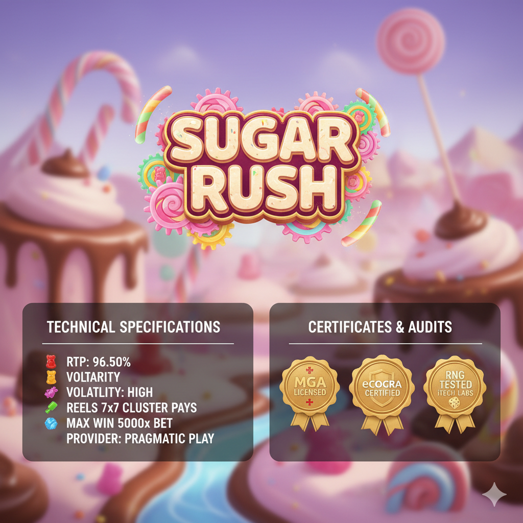 Sugar Rush слотының техникалық сипаттамалары мен сертификаттары