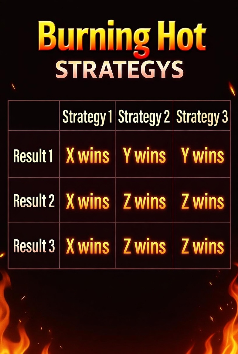 Comparative table of results from different Burning Hot game strategies