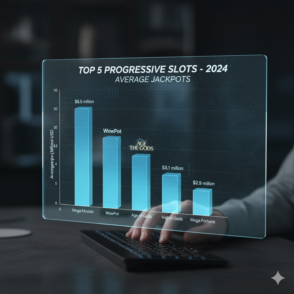 2024 жылы топ-5 прогрессивті слоттардың орташа джекпоттарының салыстырмалы диаграммасы