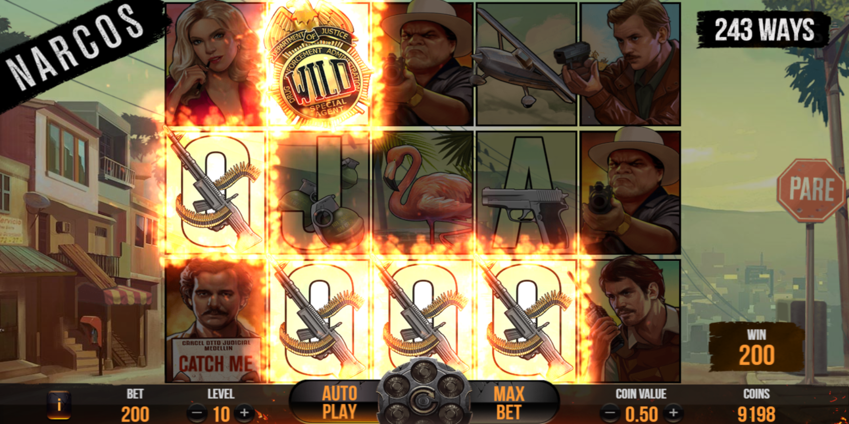 Pin-Up-тағы Narcos слотында Walking Wilds механикасы әрекетте