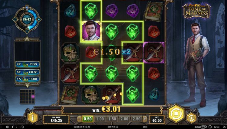 Betting panel settings in the Tome of Madness slot on the Pin-Up platform