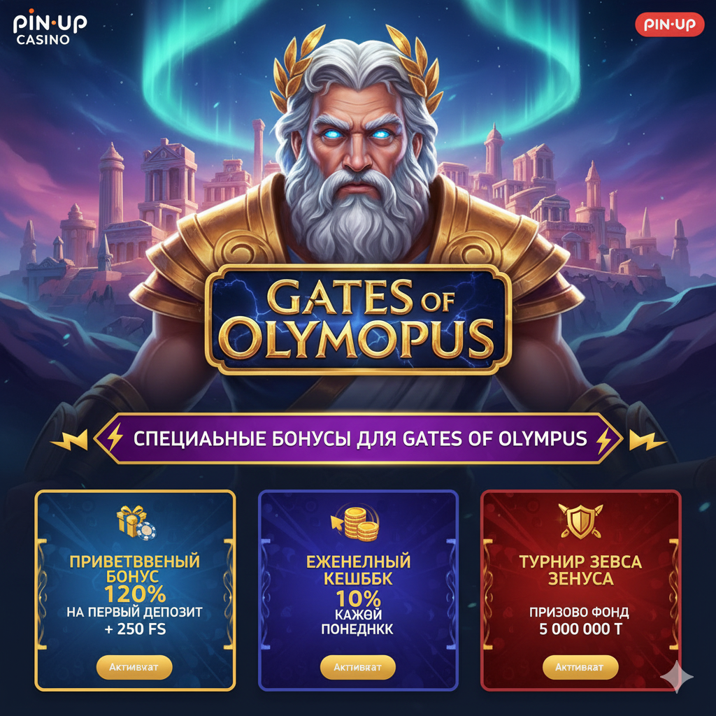 Интерфейс бонусных предложений Pin-Up Casino для слота Gates of Olympus