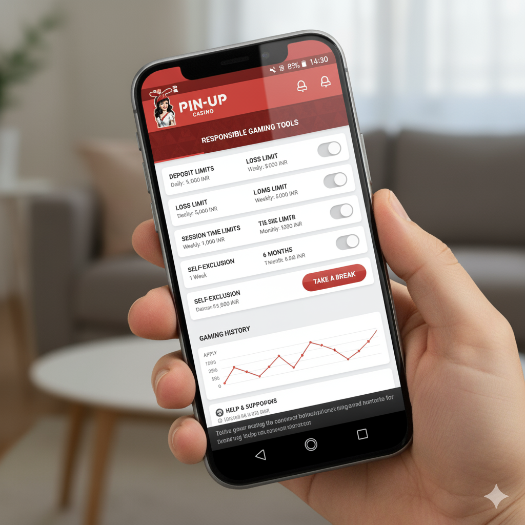 Интерфейс инструментов ответственной игры в Pin-Up Casino