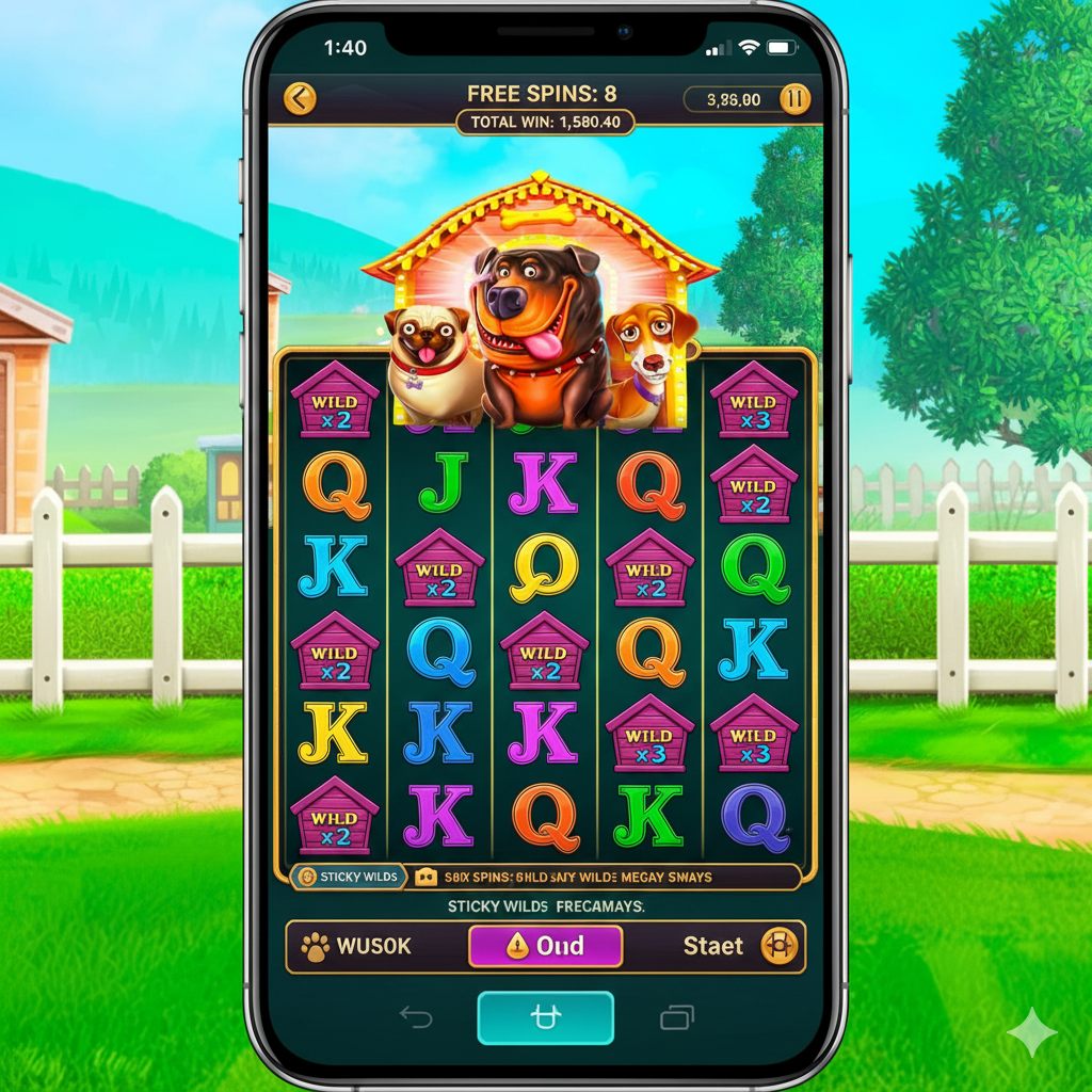 Барабандардағы липкий Wild символдары және көбейткіштері бар The Dog House бонустық ойынының экраны