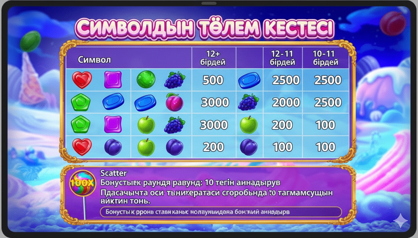 Sweet Bonanza слотының символдарының төлем кестесі