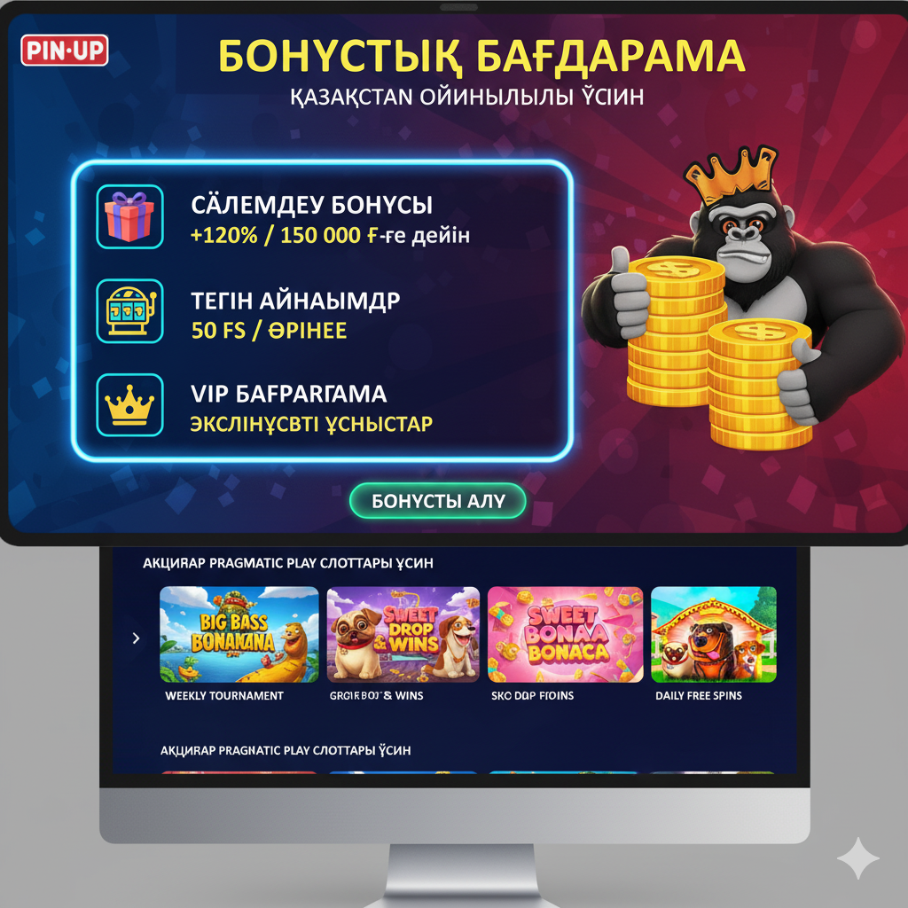 Pragmatic Play слоттарына арналған акциялары бар Pin-Up Casino бонустар бөлімінің интерфейсі