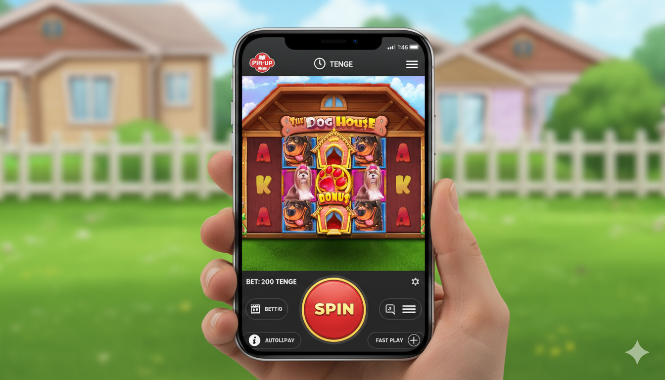 Смартфондағы Pin-Up қосымшасындағы The Dog House слотының мобильді интерфейсі