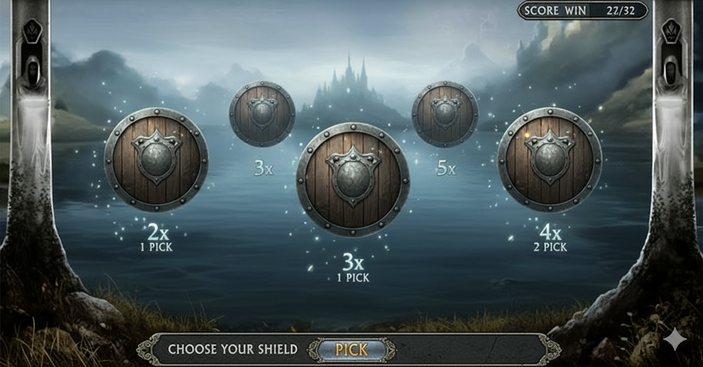  Avalon II слотындағы қалқандар мен көбейткіштерді таңдау арқылы Lake of Legend бонус раунды