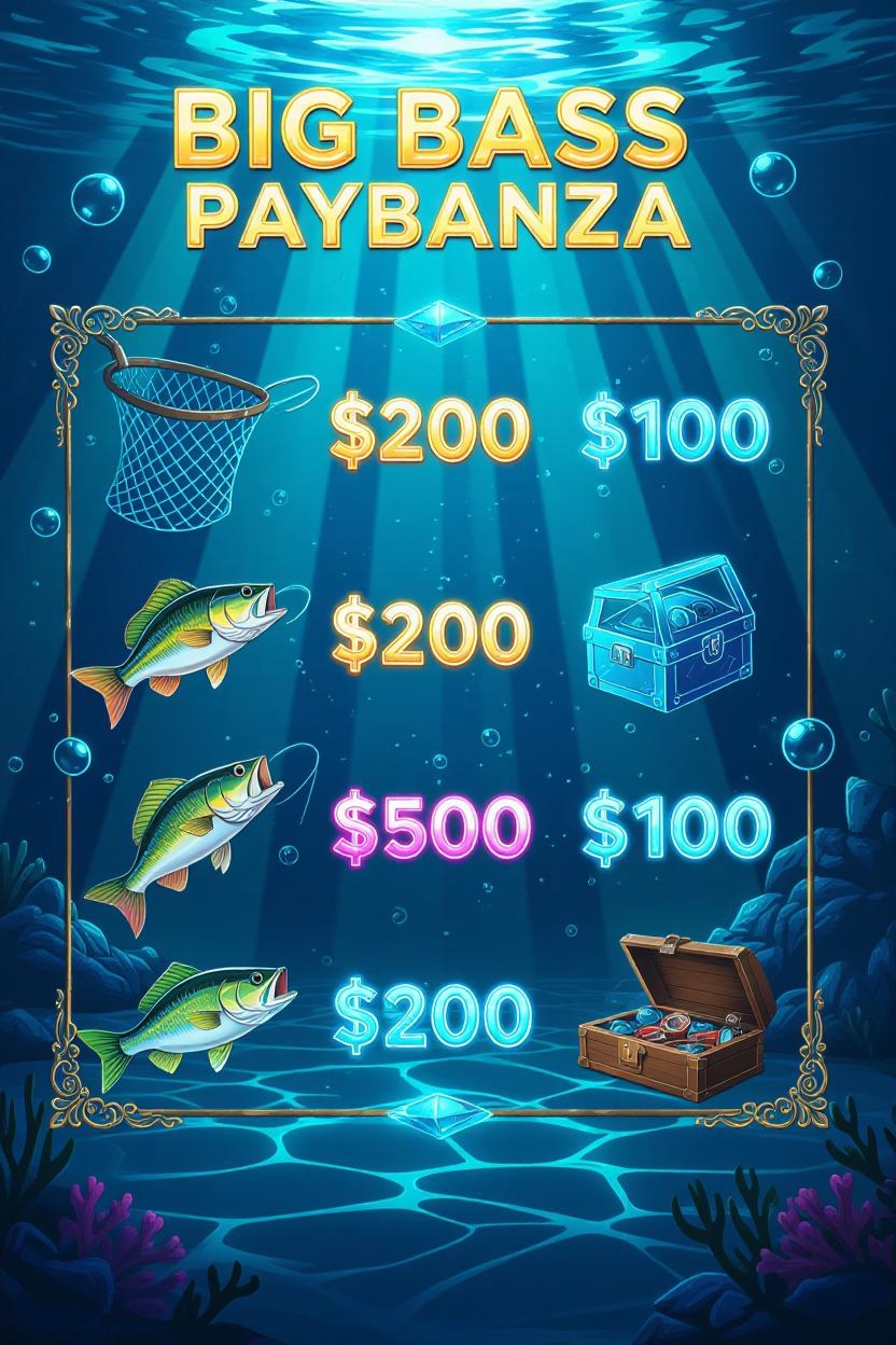 Big Bass Bonanza slotunun balıqçılıq simvolları və çarpanları ilə ödəniş cədvəli