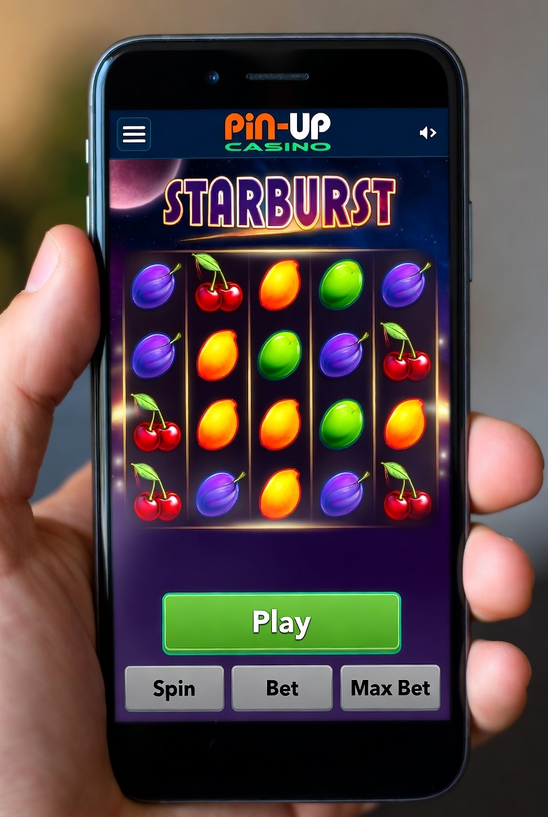 Android və iOS üçün Pin-Up tətbiqində Starburst slotunun mobil versiyası