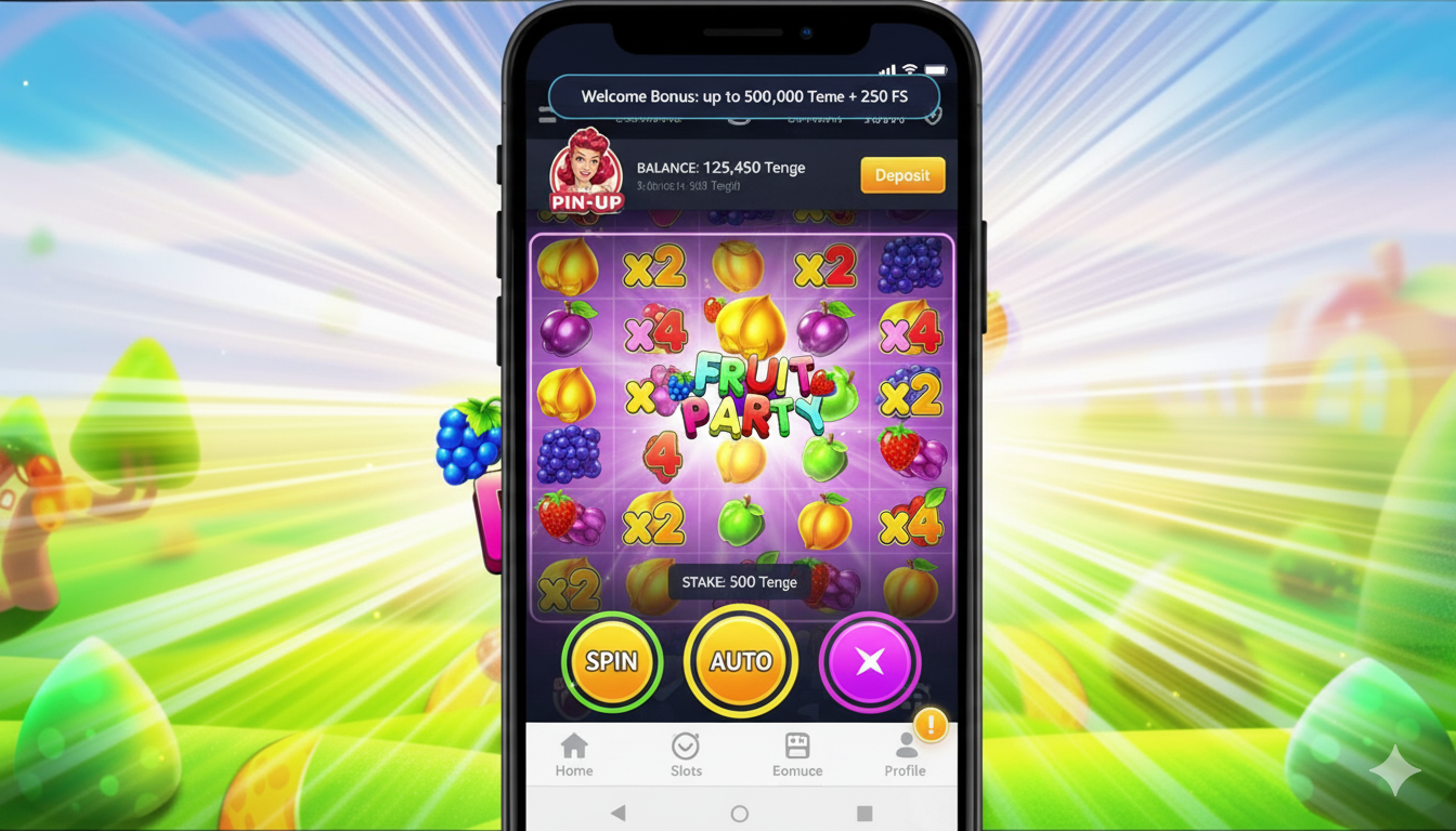 Fruit Party ойыны бар Pin-Up казиносының мобильді нұсқасының интерфейсі