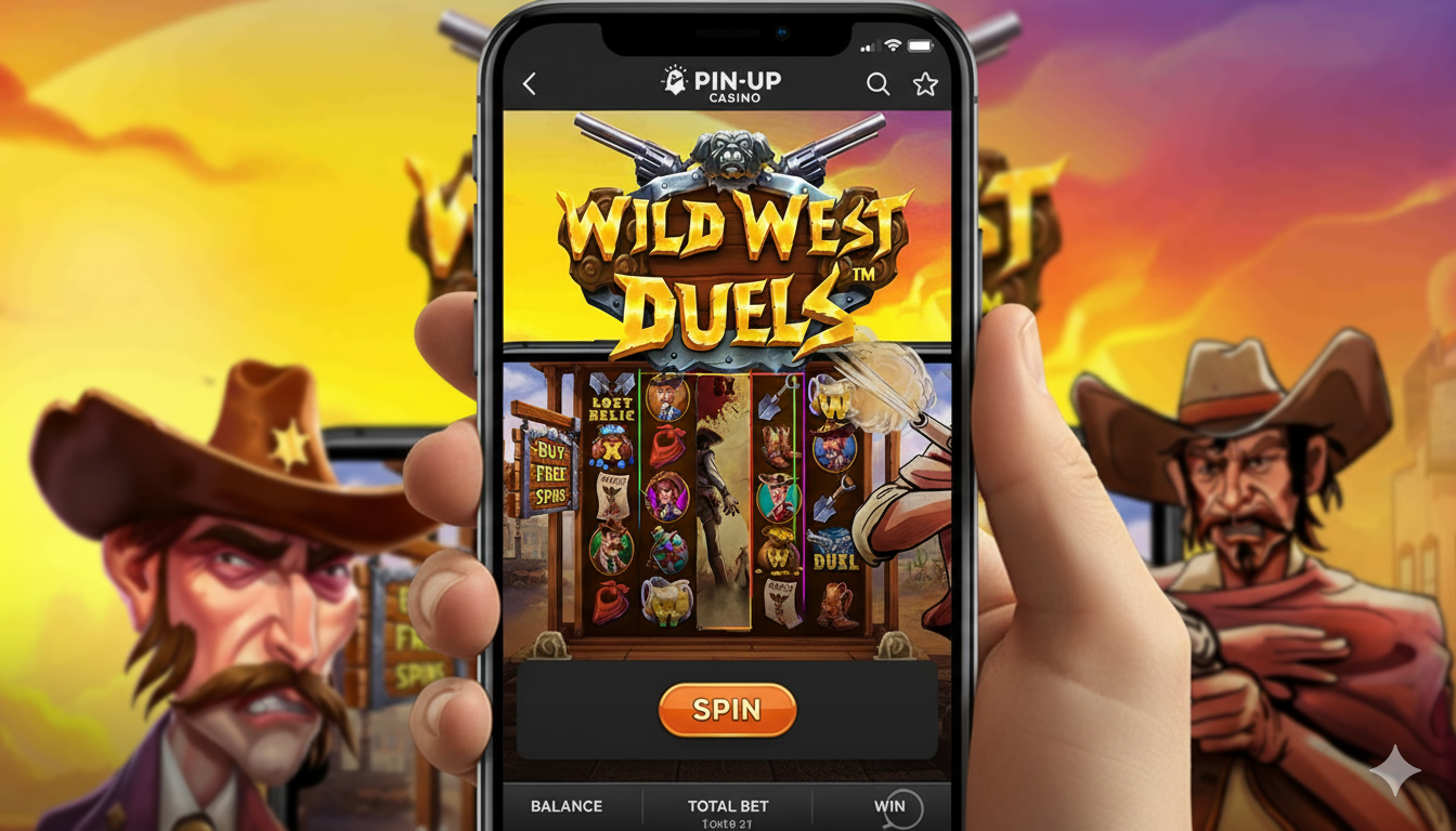 Мобильный интерфейс слота Wild West Duels в приложении Pin-Up для смартфонов