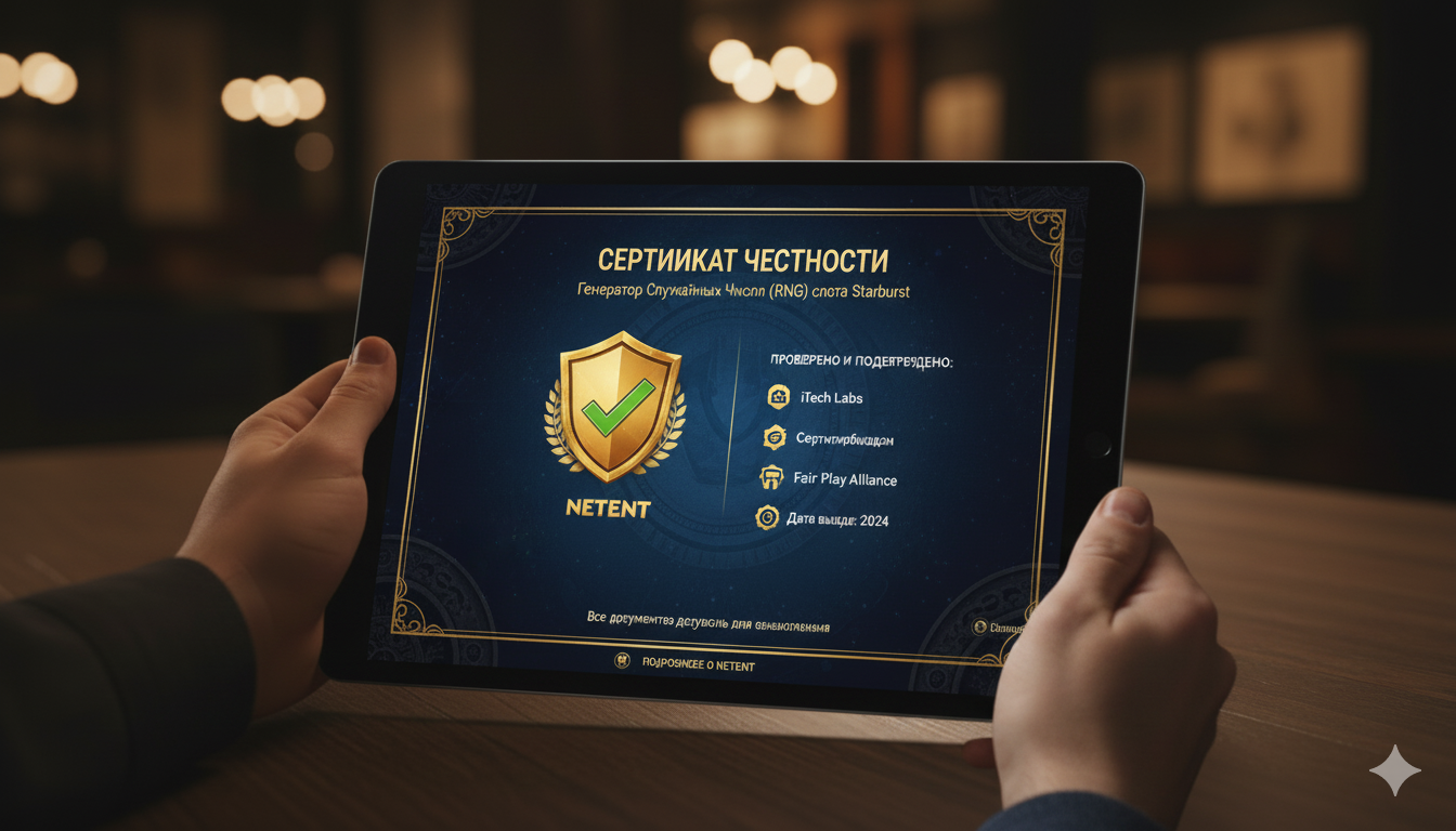 NetEnt-dən Starburst slotunun təsadüfi ədədlər generatorunun ədalətlilik sertifikatı