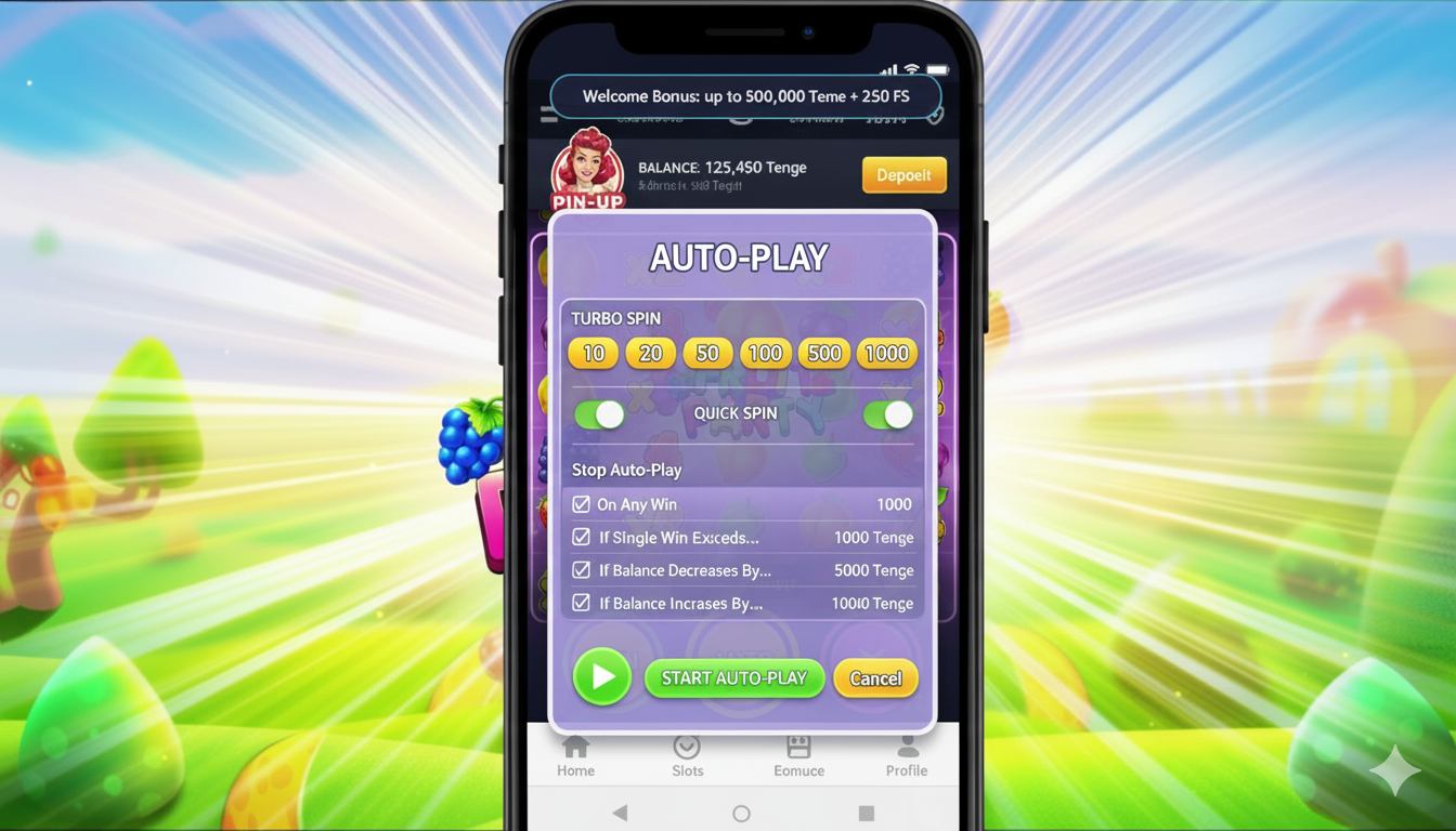 Fruit Party слотындағы автоойын және турбо-режим параметрлерінің мәзірі