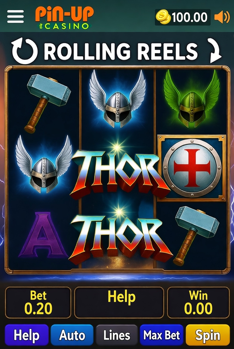 Скриншот бонусного раунда Thor с активной функцией Rolling Reels в Pin-Up