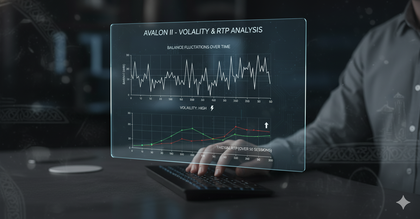 Баланстың ауытқуын көрсететін Avalon II слотының құбылмалылық және RTP графигі