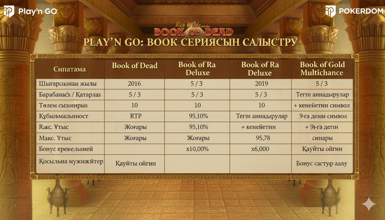 Comparative table of Book series slots from Play'n GO with characteristics and features