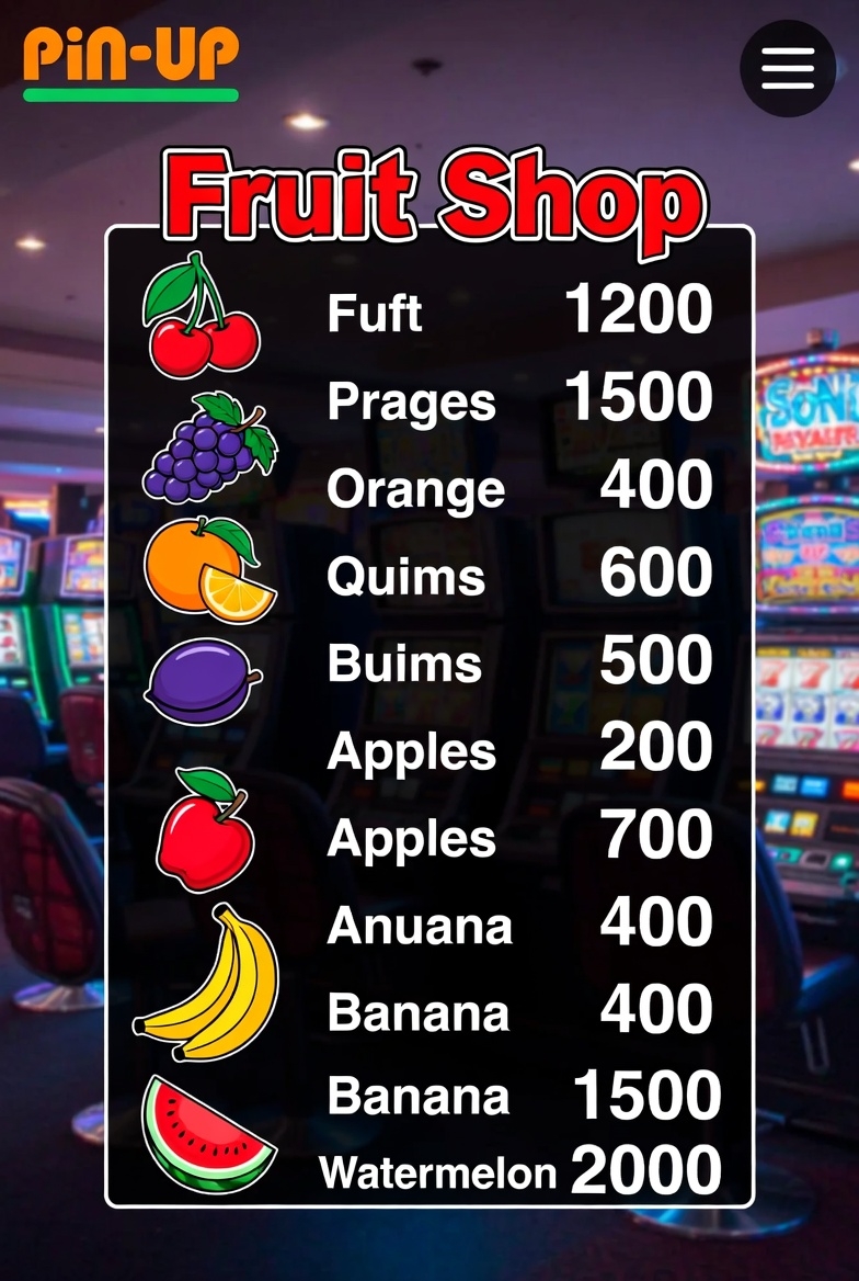 Pin-Up платформасындағы ұтыс коэффициенттерімен Fruit Shop слоты белгілерінің төлемдер кестесі