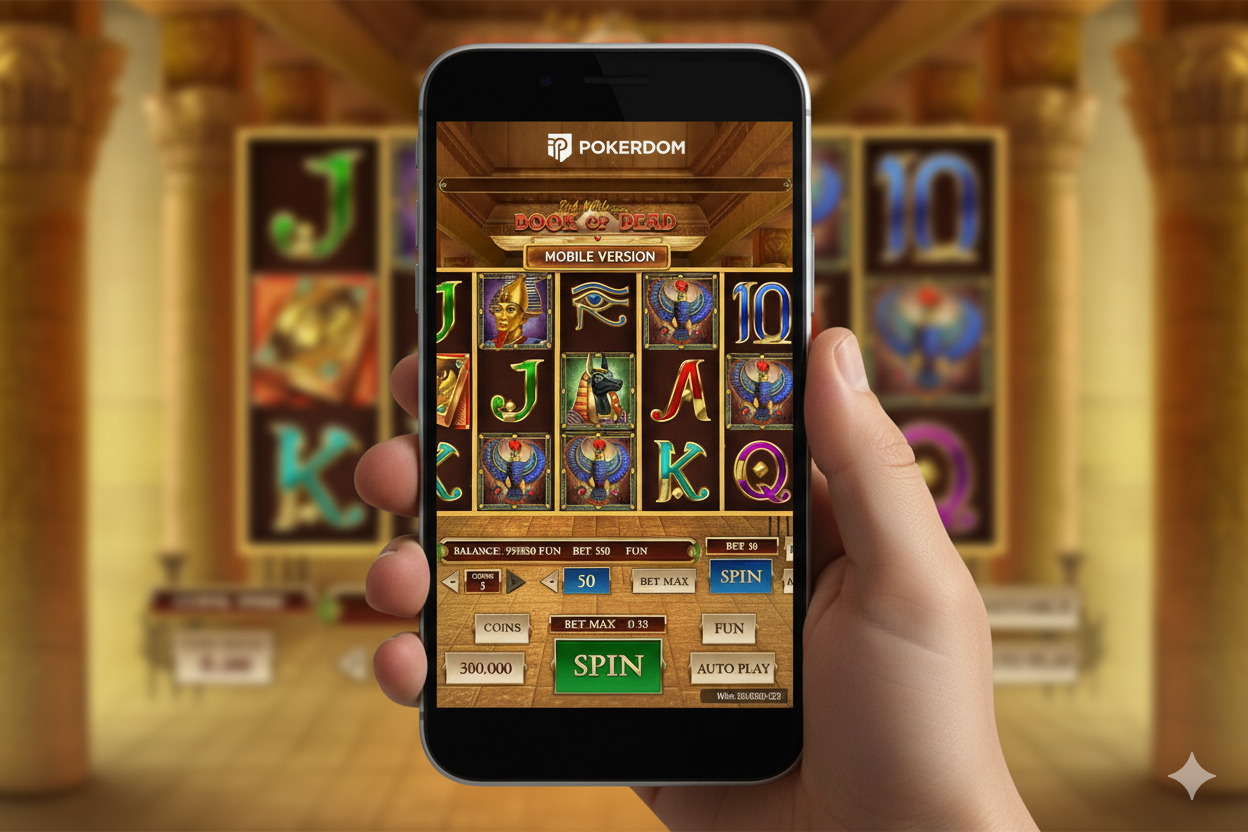 Book of Dead mobile version on Pokerdom with adaptive interface for smartphones