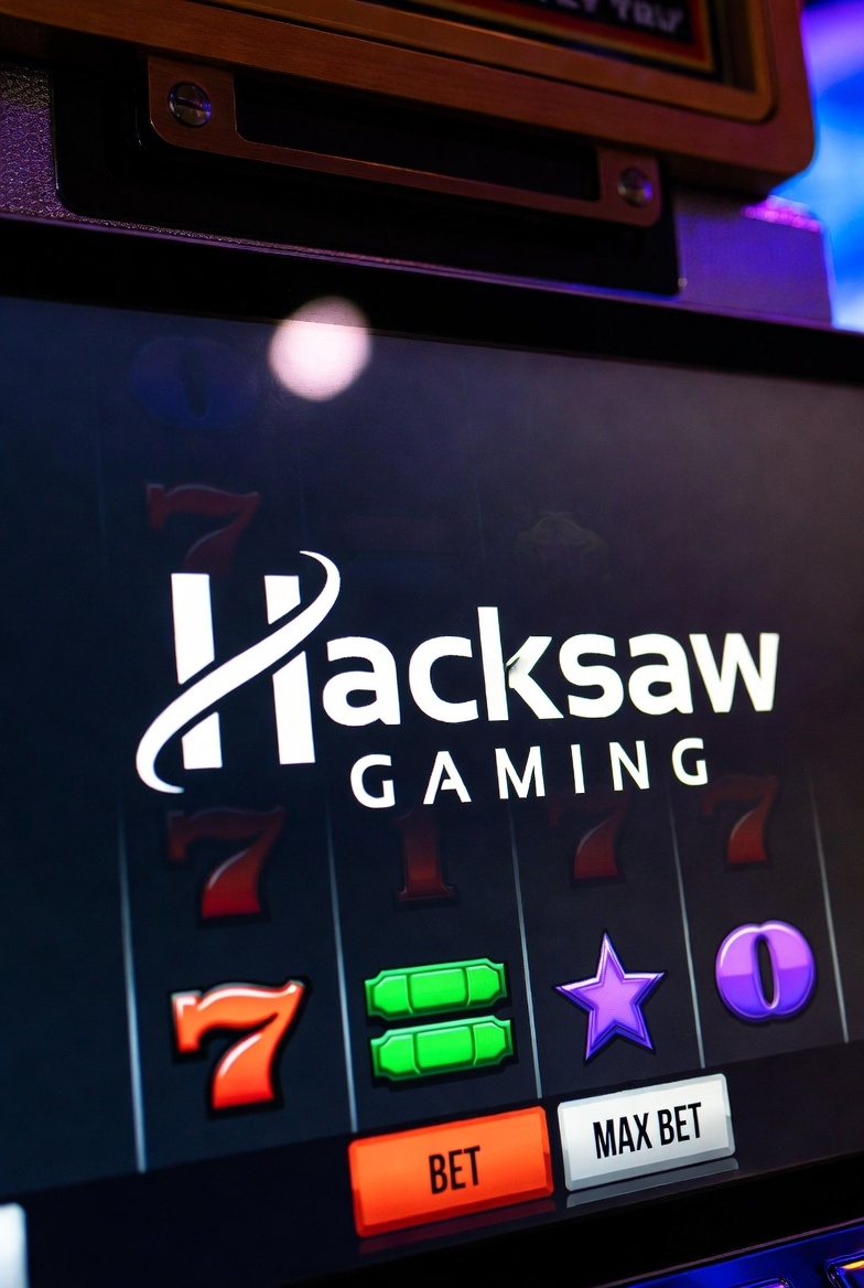 Hacksaw Gaming провайдерінің логотипі және слоттардың негізгі ерекшеліктері