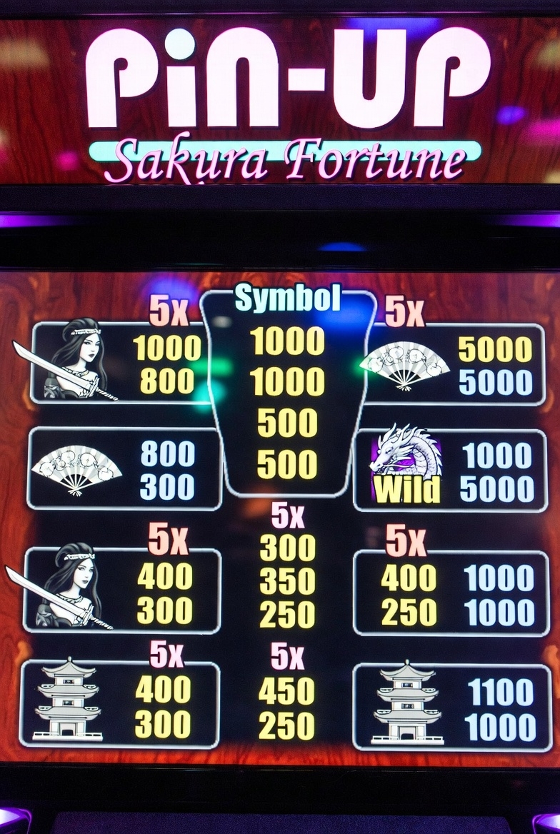 Payout table and symbols of the Sakura Fortune slot at Pin-Up casino