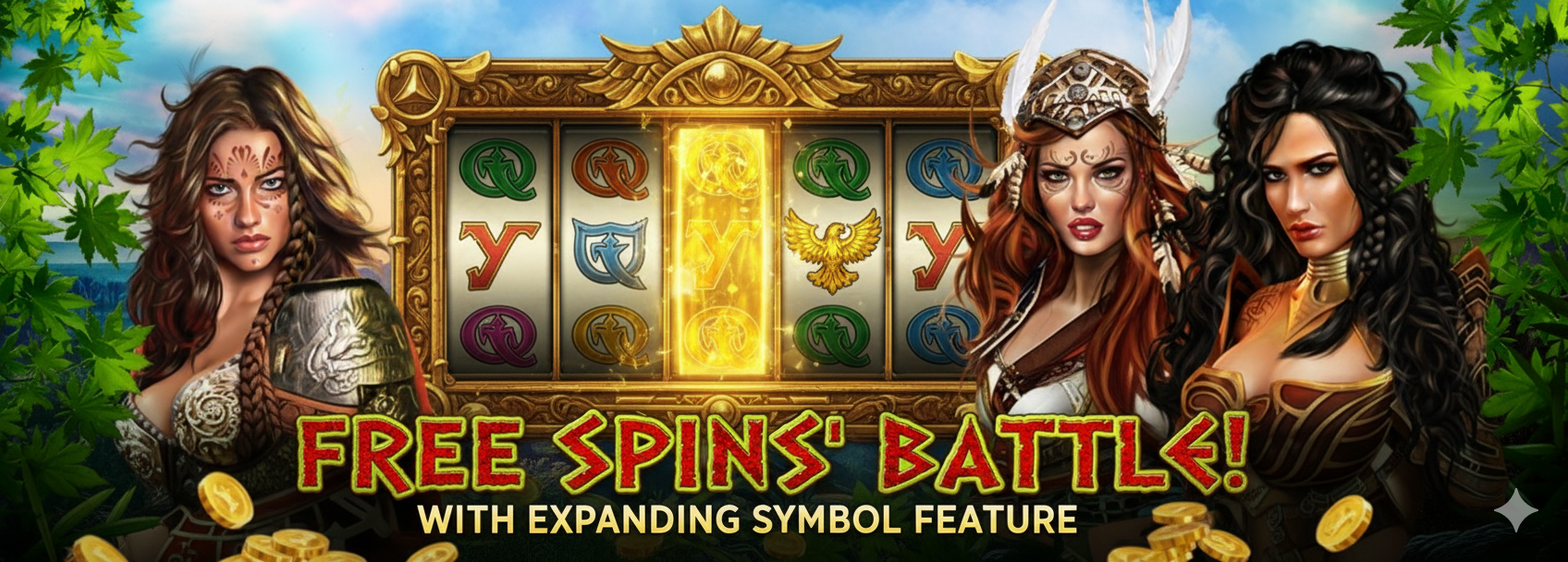 Amazons Battle-дағы кеңейетін символы бар фриспиндер раунды. Дизайнды менің фотодан ал