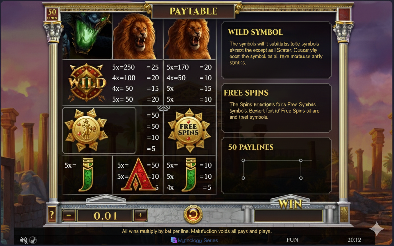 Story of Hercules төлем кестесі символдар коэффициенттерімен