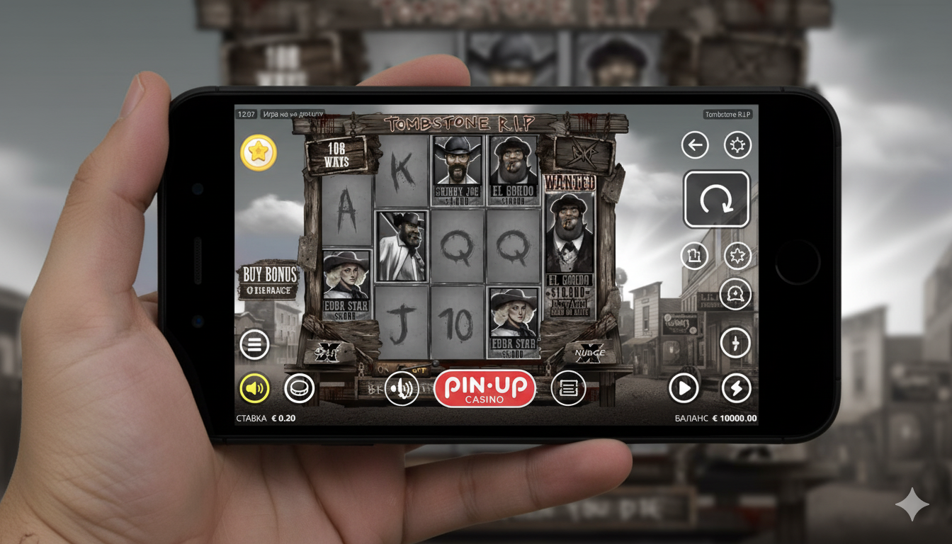 Pin-Up қосымшасындағы Tombstone RIP слотының мобильді интерфейсі