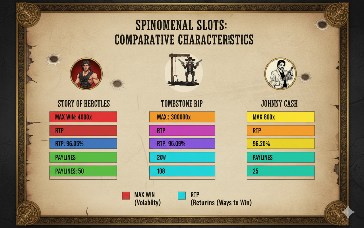 Spinomenal слоттарының сипаттамаларының салыстырмалы графигі