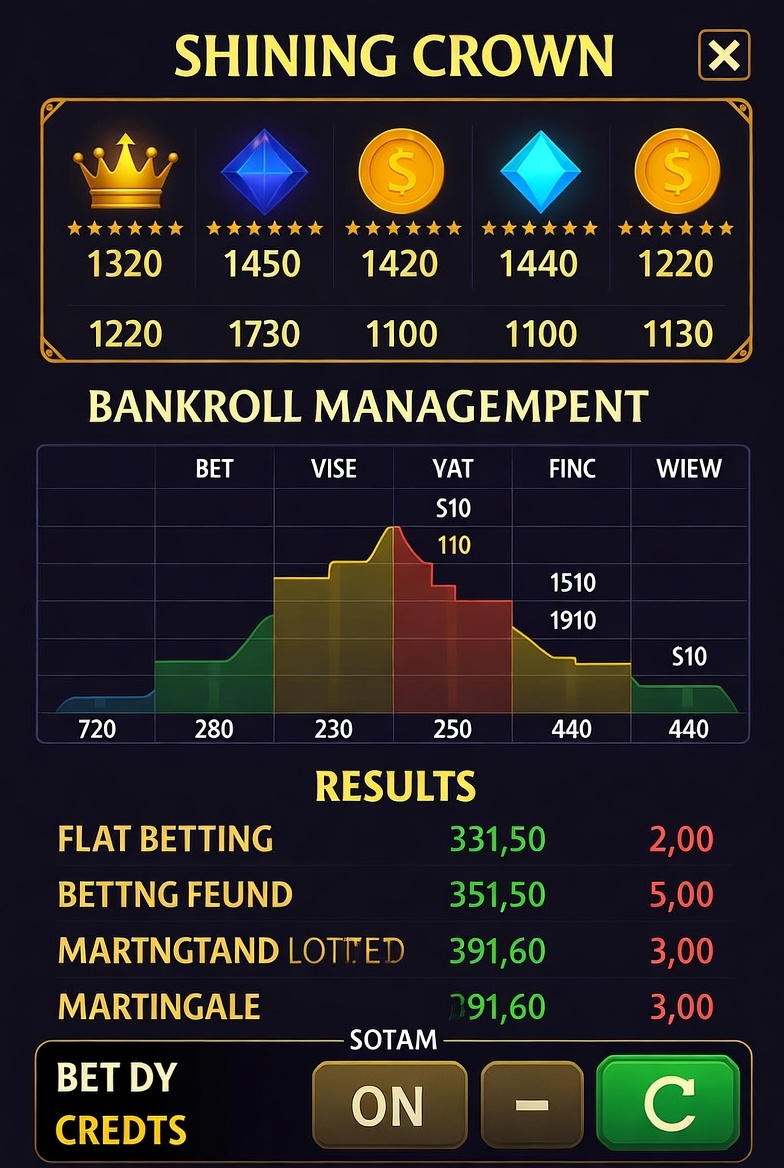 Shining Crown-дағы банкроллды басқару және әртүрлі стратегиялардың нәтижелері графигі
