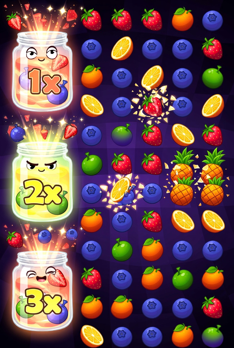 Ойын алаңында үш банка-көбейткіші бар Jammin Jars тегін айналдырулар режимі