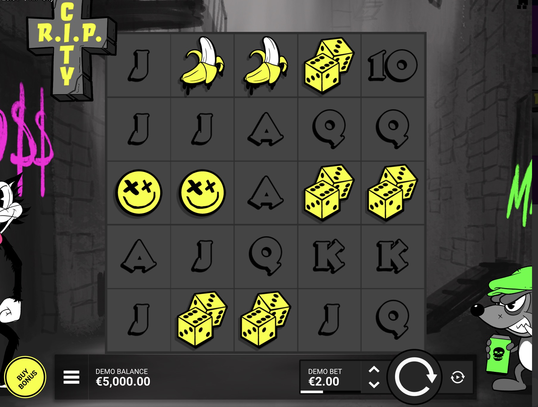 RIP City бонустық раундындағы кеңейтілген 5x8 ойын алаңы