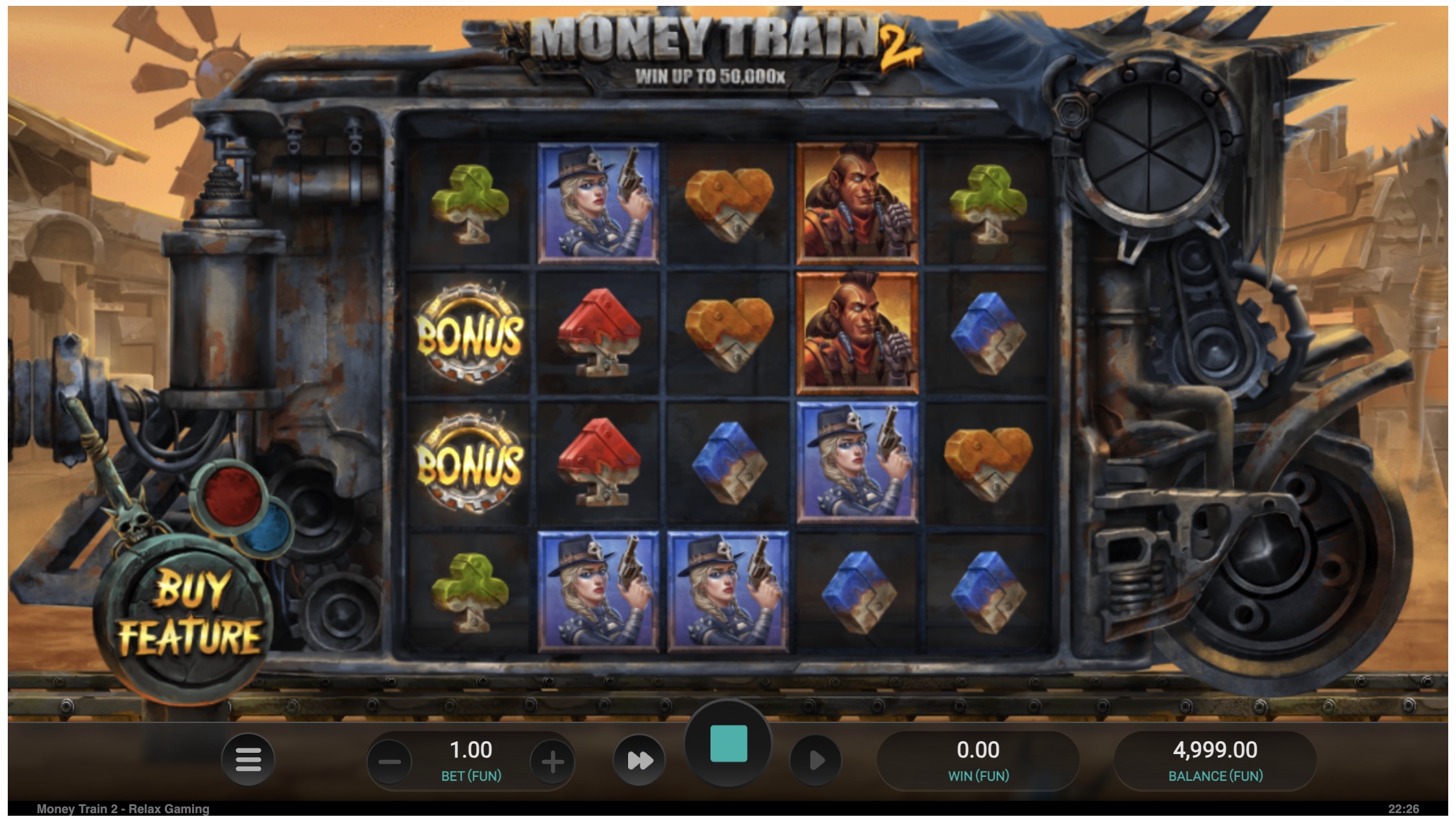 Money Train 2-дегі бонус раундын сатып алу экраны