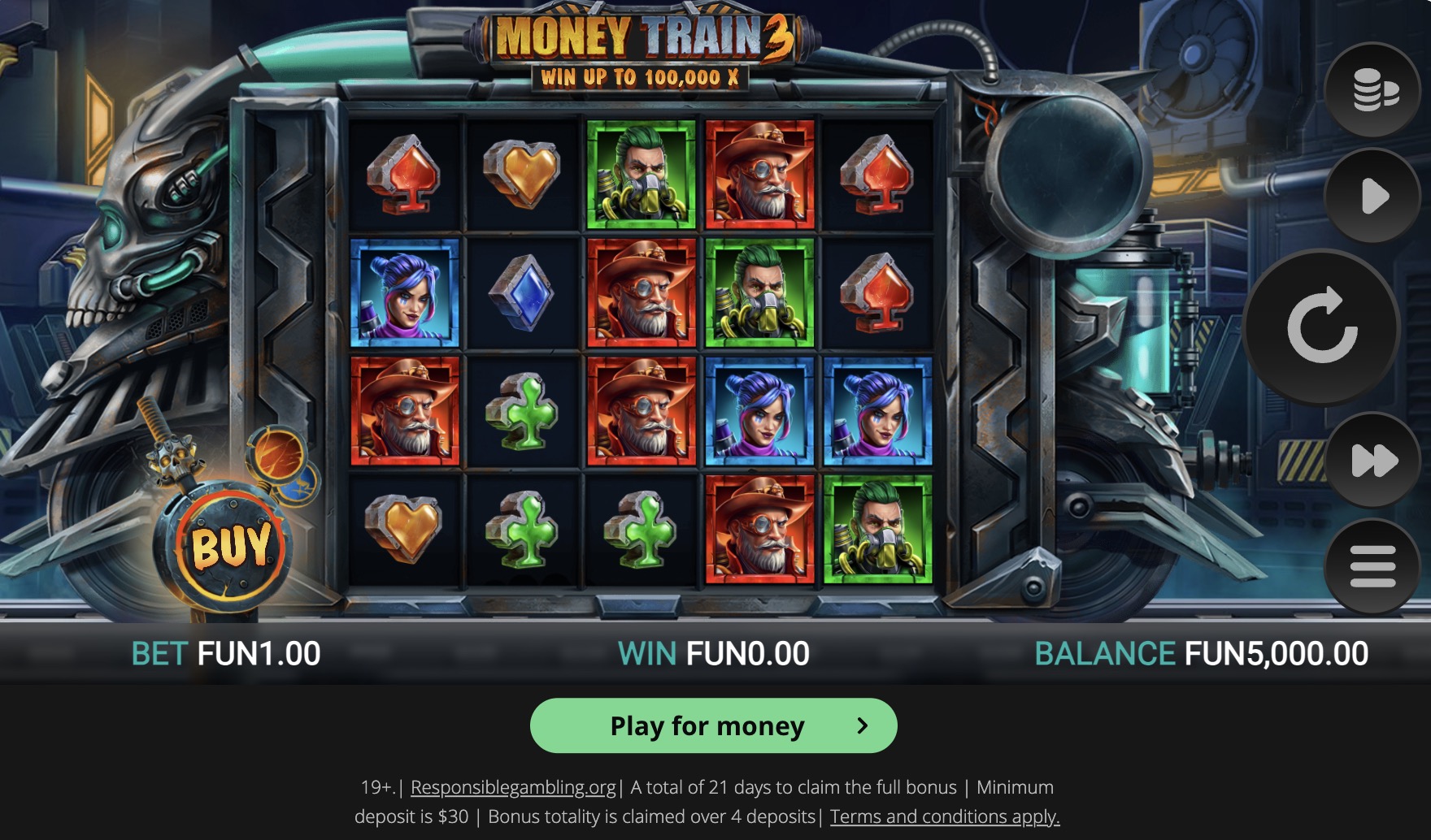 Коллектор символдары мен мультипликаторлары бар Money Train 3 бонус-раунды