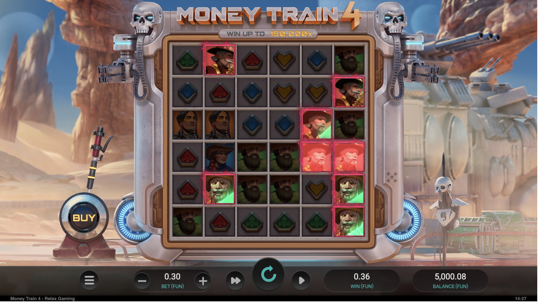 Money Train 4 слотында бонустық раундты сатып алу интерфейсі