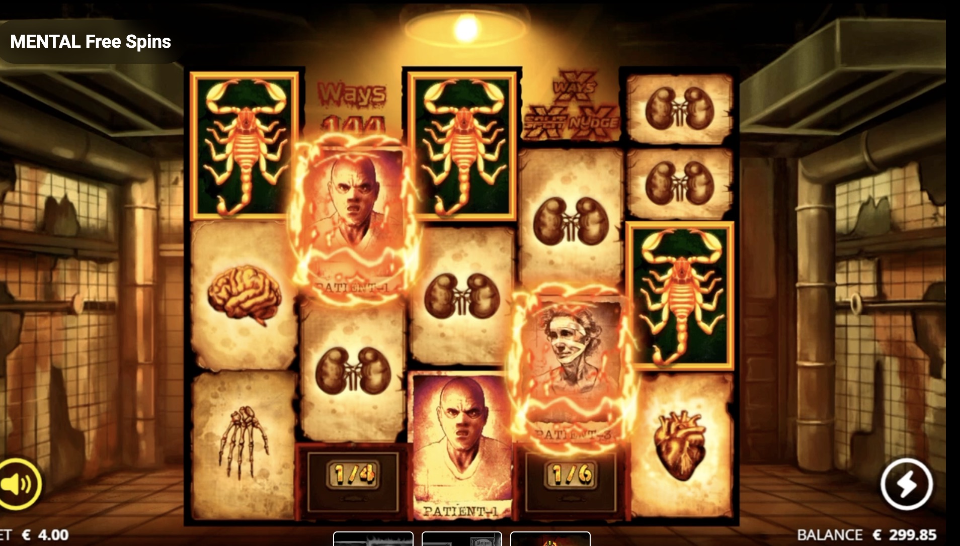 Барабандардағы үш Mental scatter-таңбасы бонустық раундты іске қосады