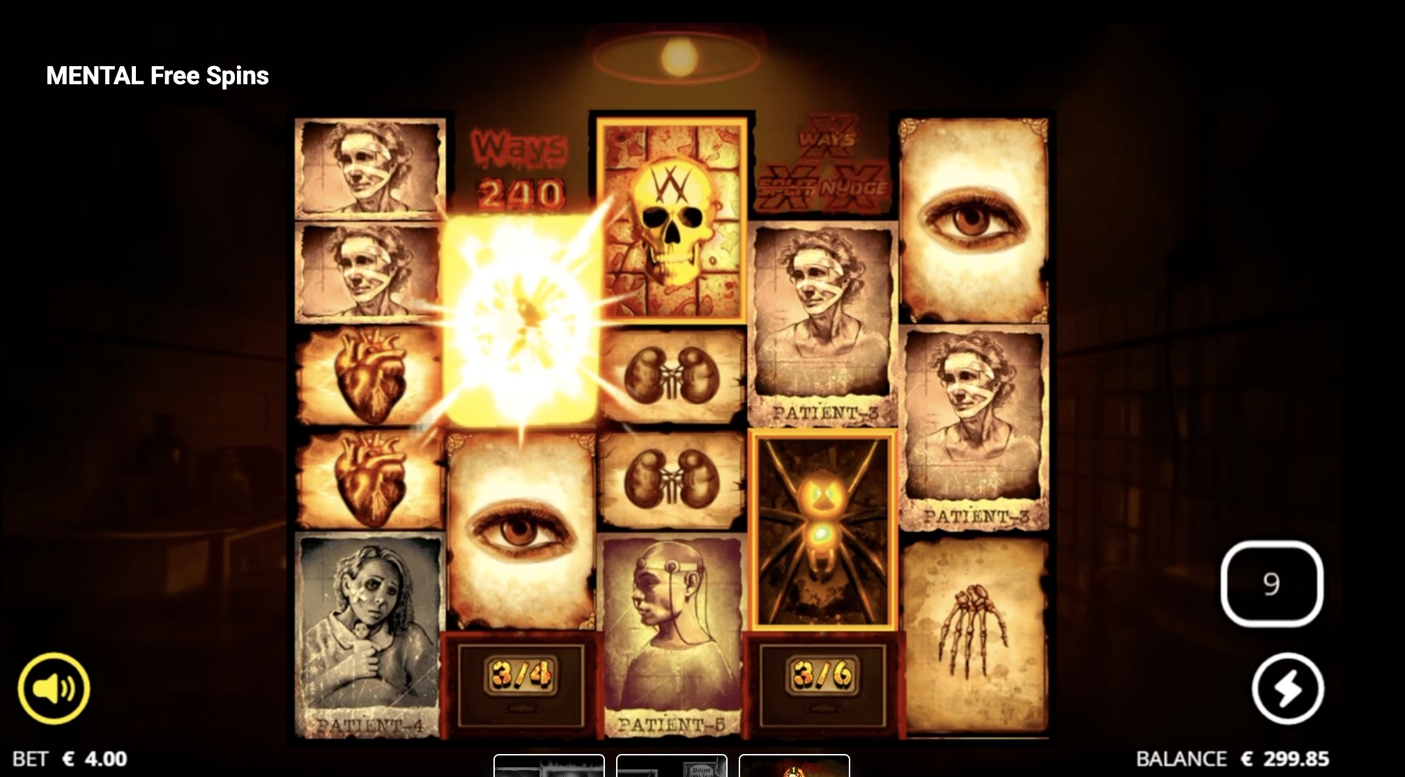 7 қатарға дейін кеңейтілген барабандары және Dead Wild таңбалары бар Insanity Spins режимі