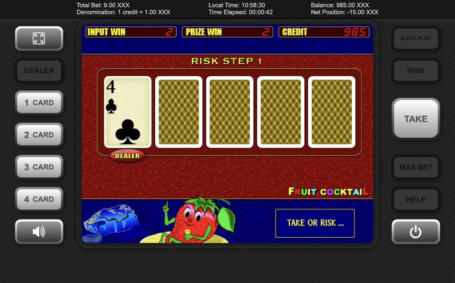 Ставкалар бойынша ұсыныстармен Fruit Cocktail ойынына арналған банкролды басқару графигі