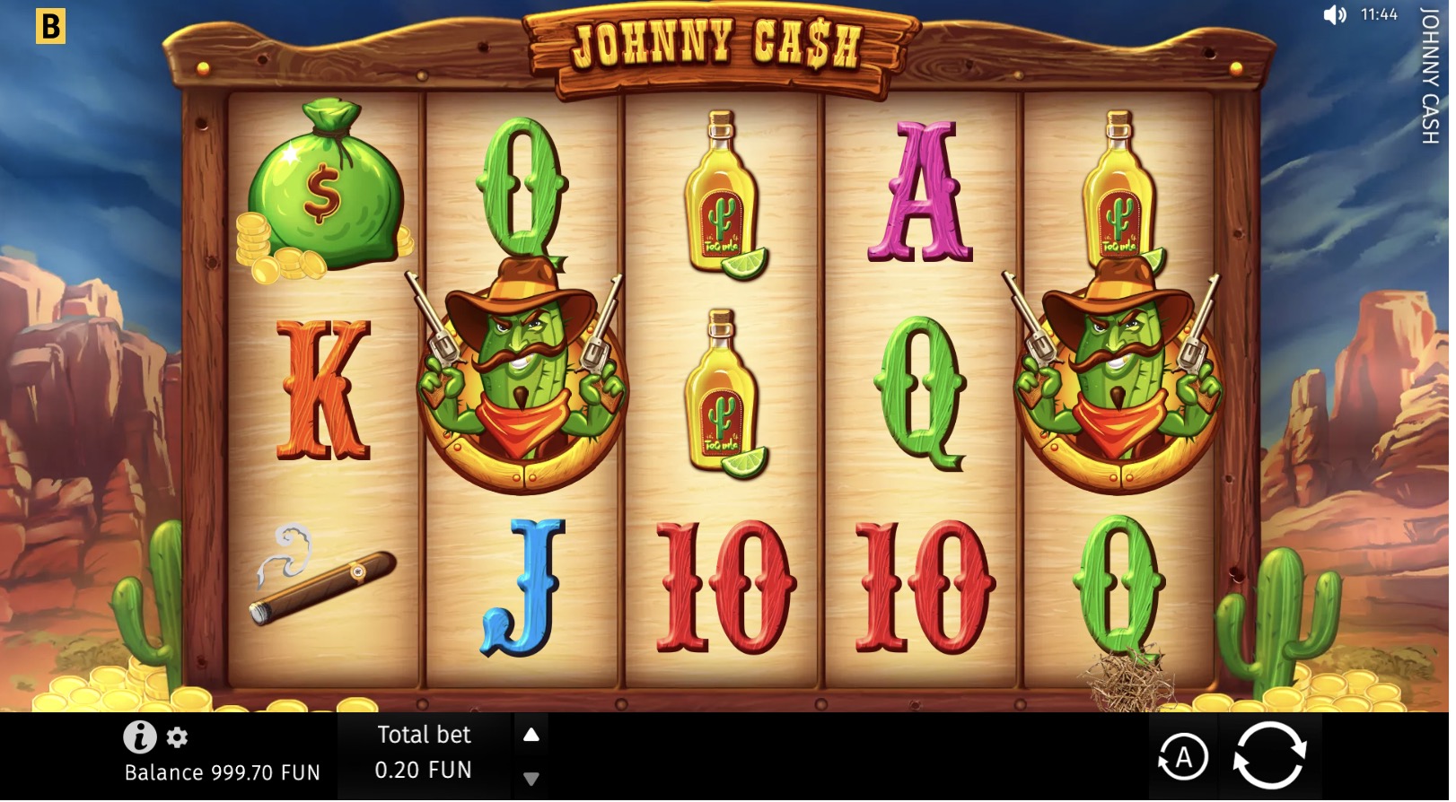 Pin-Up платформасындағы Johnny Cash слотындағы Money-символдары бар Respin бонустық ойыны