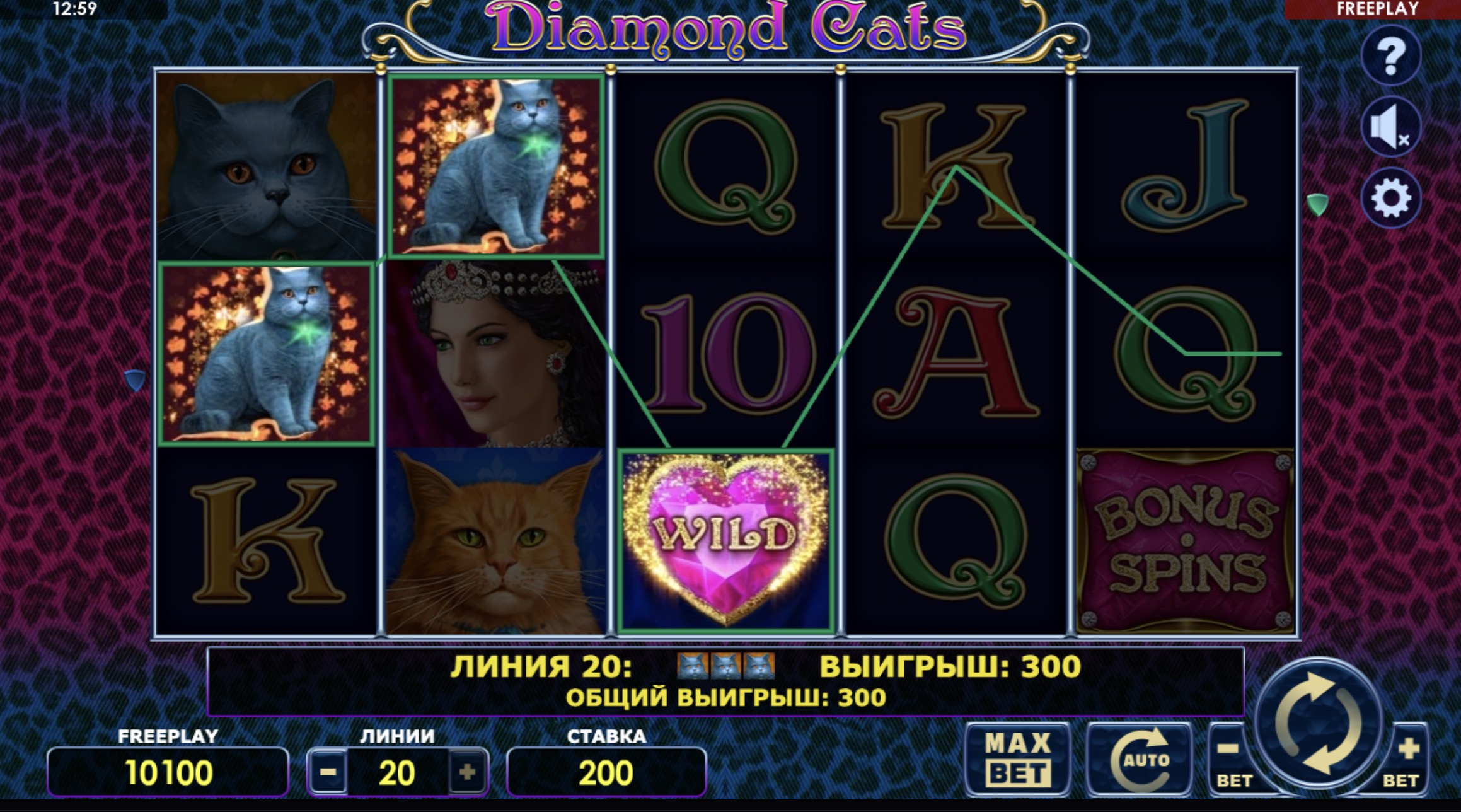 Экран gamble-раунда в Diamond Cats с выбором красной или чёрной карты