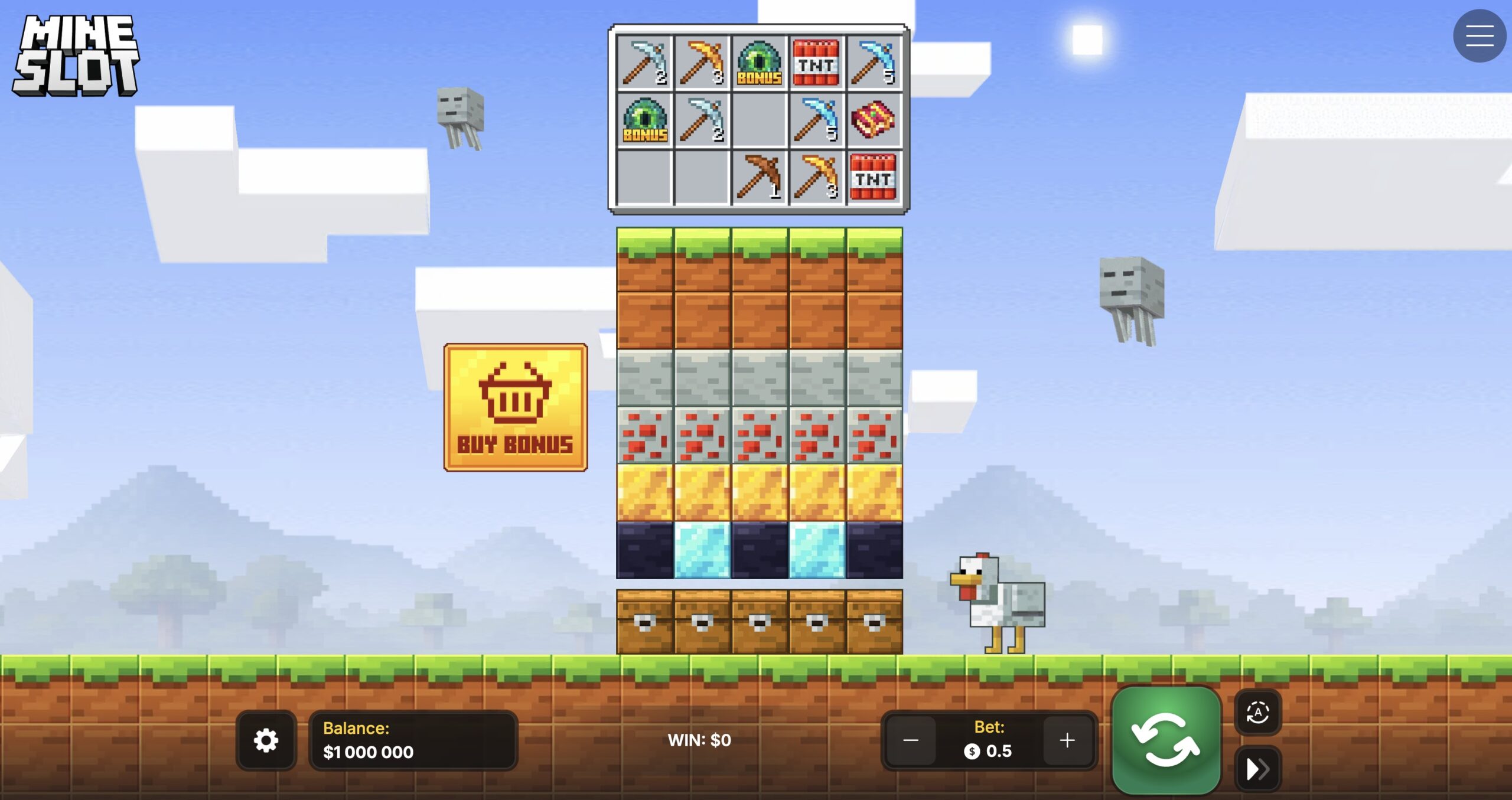 Mine Slot o'yinida blok ochish mexanikasi